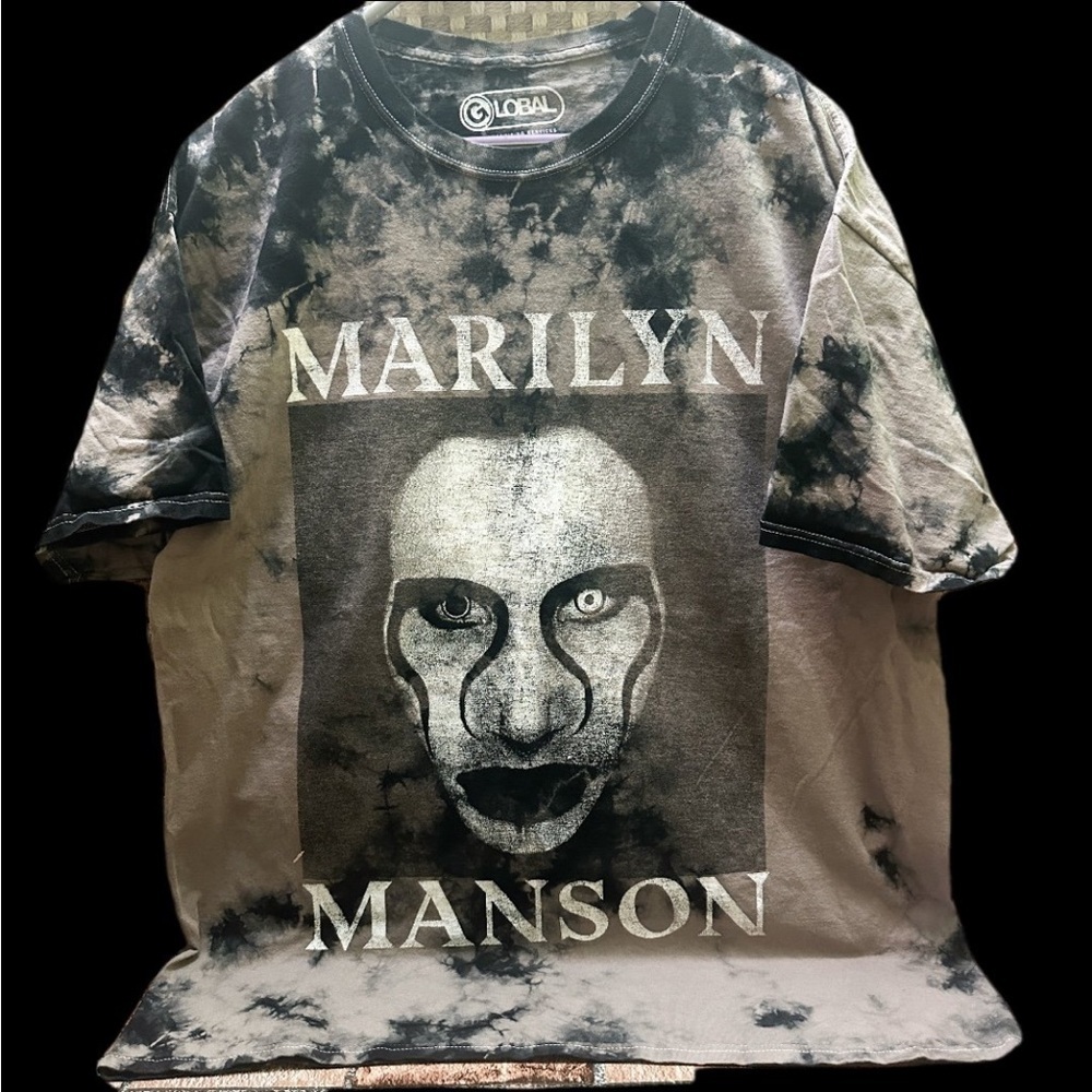 Marilyn Manson Men’s Black Tie-Dye Graphic T-Shirt size L
